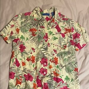 Karen Scott Floral Button Down Shirt - Pink, Orange, Green